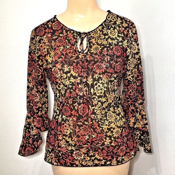 A Byer Womens Y2K Whimsigoth Top Size Small Sheer 90s Dark Romantic Flutter - Picture 1 of 7